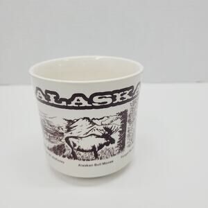 Vtg Coffee Mug Alaska Moose Brown Bear Malamute McKinley Flower Ceramic Souvenir